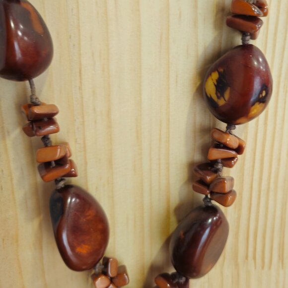 Earth Toned Mixed Material Necklace - Picture 5 of 10